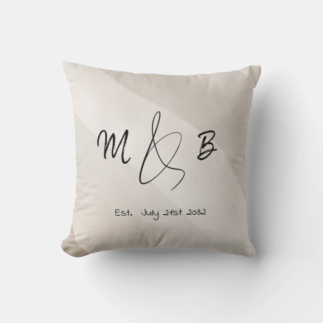 Modern Amperand Couple Initials Script neutral Kissen (Vorderseite)