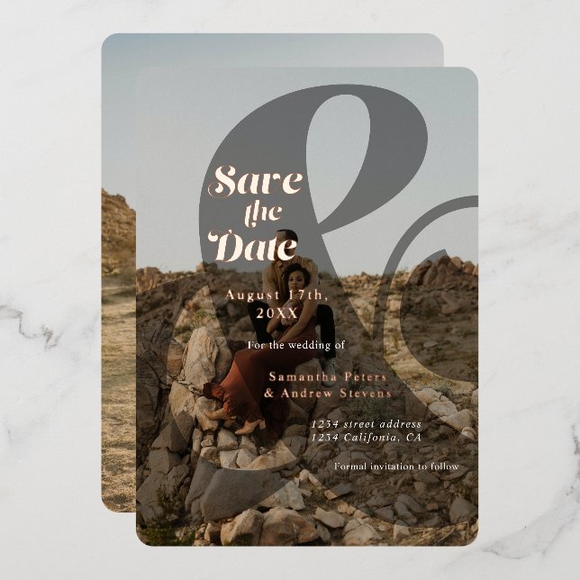 Modern Ampere und Overlay 2 Fotos Save the Date Folieneinladung (Vorderseite/Rückseite)