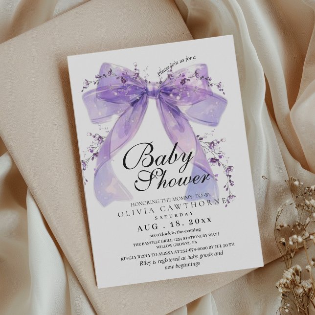 Modern and elegant Bow Baby Shower Einladung (Von Creator hochgeladen)