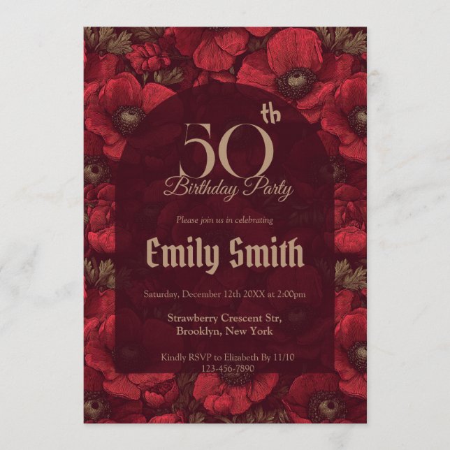 Modern Anemones Aesthetic 70Th Birthday Einladung (Vorderseite)