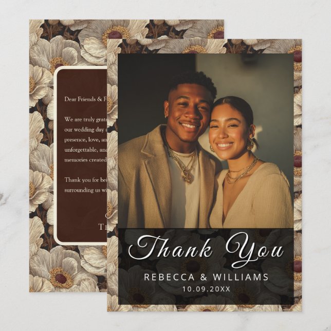 Modern Anemones Inspired Garden Wedding Dankeskarte (Vorne/Hinten)