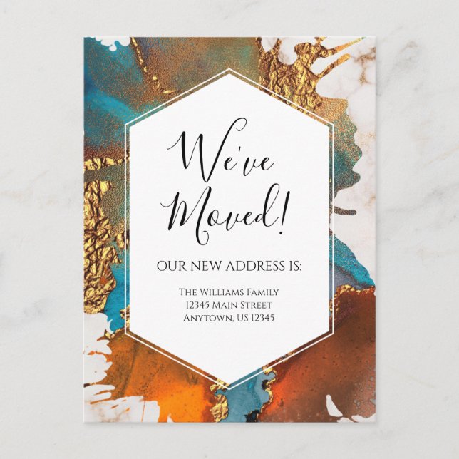 Modern Ankündigung Gold Blue Marmor Tinte Modern Postkarte (Vorderseite)