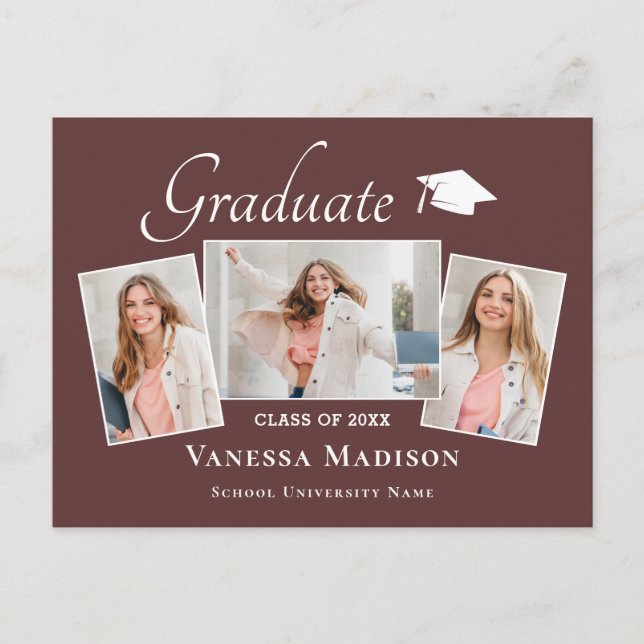 Modern | Ankündigung von Elegant 3 Foto Abschluss Postkarte (Vorderseite)