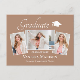 Modern | Ankündigung von Elegant 3 Foto Abschluss Postkarte