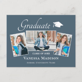 Modern | Ankündigung von Elegant 3 Foto Abschluss Postkarte