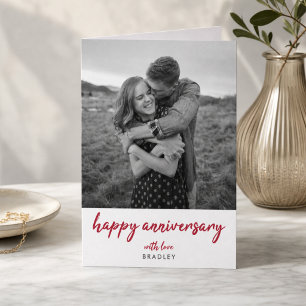 Modern Anniversary Photo Minimalist Red Stylish Karte