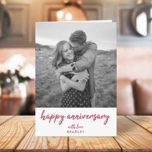 Modern Anniversary Photo Minimalist Red Stylish Karte