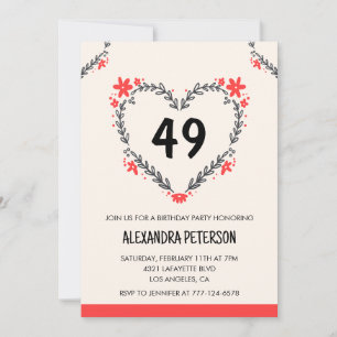 Modern Any age Floral Heart für ihren 49. Geburtst Einladung