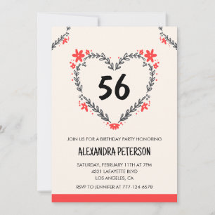 Modern Any age Floral Heart für ihren 56. Geburtst Einladung