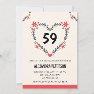 Modern Any age Floral Heart für ihren 59. Geburtst Einladung