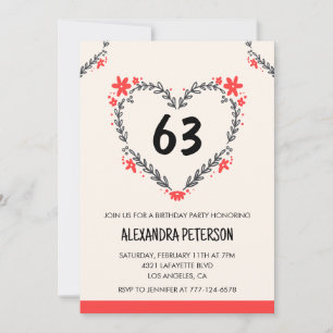 Modern Any age Floral Heart für ihren 63. Geburtst Einladung