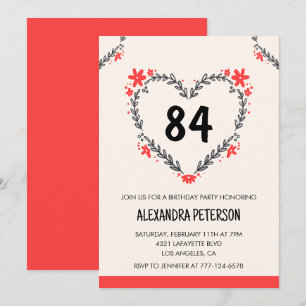Modern Any age Floral Heart für ihren 84. Geburtst Einladung