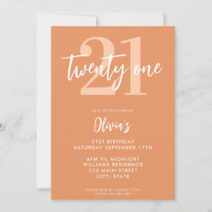 Modern Apricot Elegant 21. Geburtstag Einladung