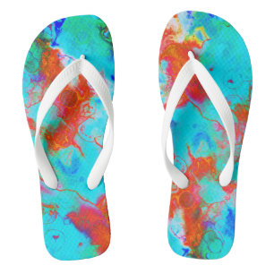 Modern Aqua Aquamarin Blue Orange Watercolor Flip Flops