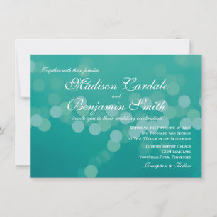 Modern Aqua Blue Green Bokeh Hochzeit Einladungen