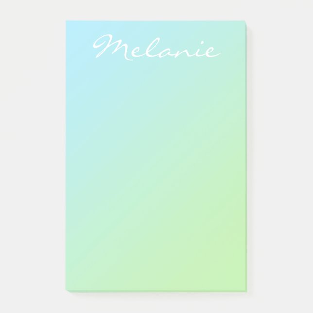 Modern Aqua Blue Green Ombre Script Post-it Klebezettel (Vorderseite)