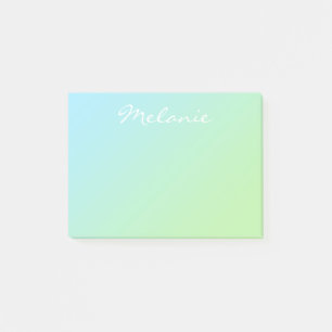 Modern Aqua Blue Green Ombre Script Post-it Klebezettel
