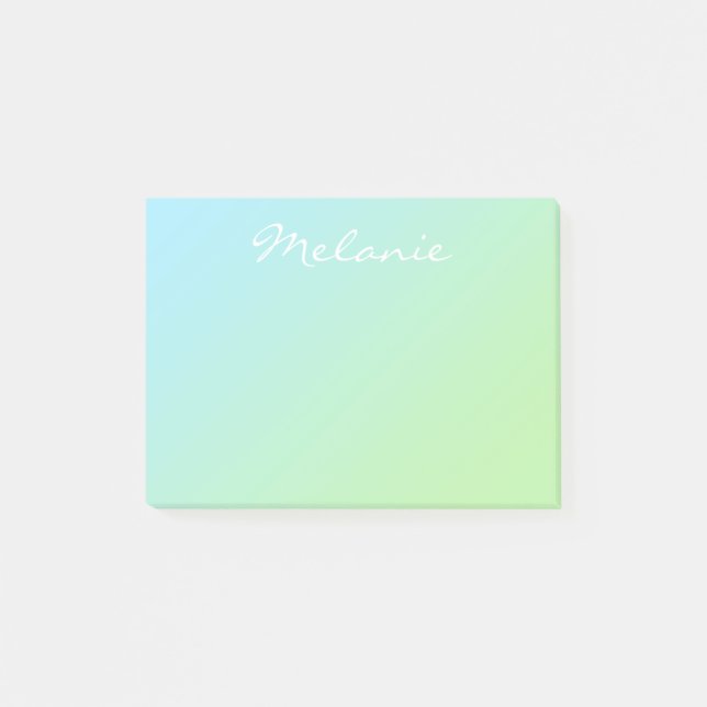 Modern Aqua Blue Green Ombre Script Post-it Klebezettel (Vorderseite)