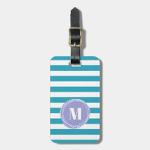 Modern Aqua Blue Stripes Monogram