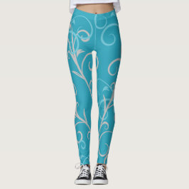 Modern Aqua Blue Swirl Pattern Leggings