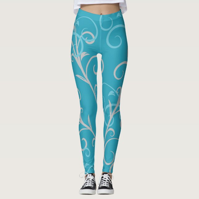 Modern Aqua Blue Swirl Pattern  Leggings (Vorderseite)