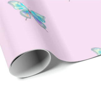 Modern Aqua Butterfly Wrapping Paper Pink Geschenkpapier