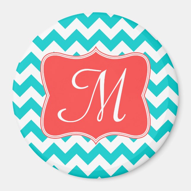 Modern Aqua Coral Zickzack Monogram Initial Magnet (Vorne)