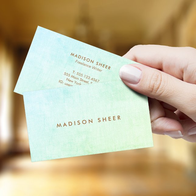 Modern Aqua Green Ombre Gradient Linen Visitenkarte (Von Creator hochgeladen)