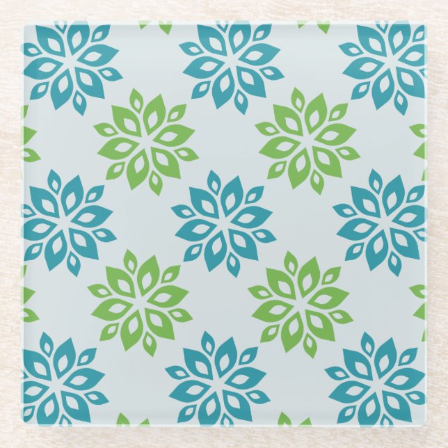 Modern Aqua & Lime Green Floral Pattern Coaster Glasuntersetzer (Vorderseite)