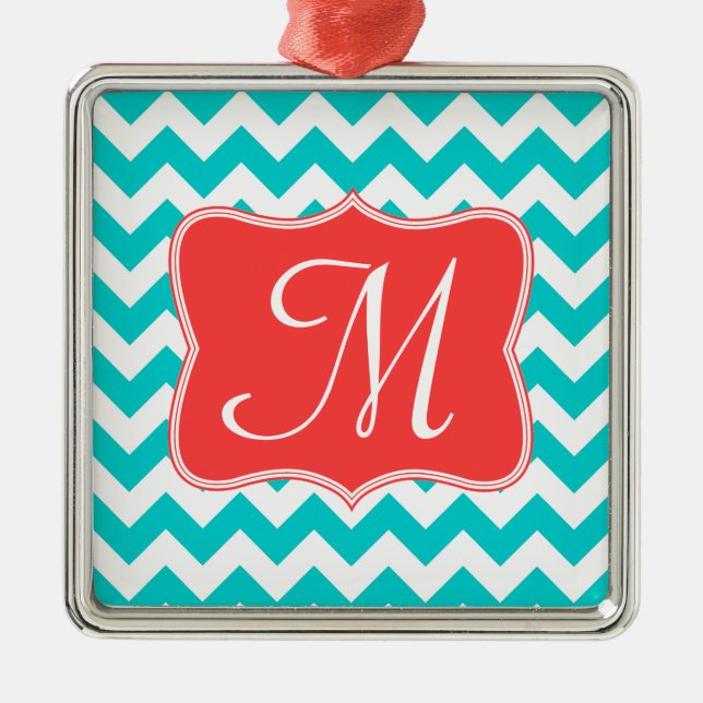 Modern Aqua Zickzack Monogram Initial Ornament (Vorne)