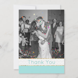 Modern Aqua Zickzack Wedding Foto Danke Karte