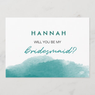 Modern Aquamarin Blue Watercolor Script Bridesmaid Einladung