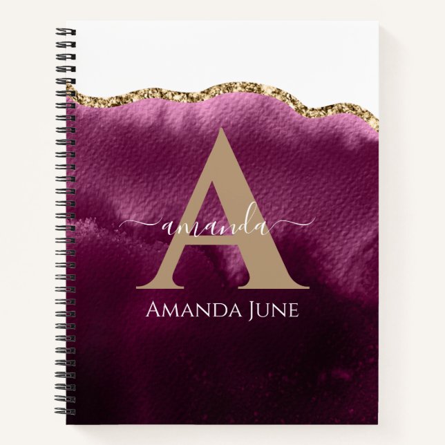 Modern Aquamarin rosa Gold Glitzer Agate Monogram  Notizbuch (Vorderseite)