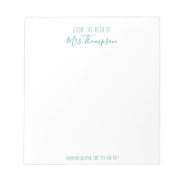 Modern Aquamarin vom Schreibtisch mit Name Script Notizblock