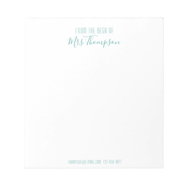 Modern Aquamarin vom Schreibtisch mit Name Script Notizblock (Vorderseite)