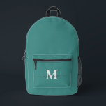 Modern Aquamariner Name für Monogramme Bedruckter Rucksack<br><div class="desc">Modernes,  Aquamarines,  benutzerdefiniertes,  gedrucktes Backpack</div>