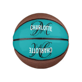 Modern aquamariner Skriptmonogramm-Name Mini Basketball