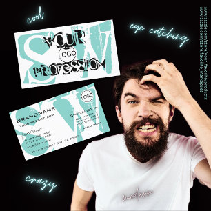 Modern Aquamarines Schwarz mit Logos und Monogramm Visitenkarte