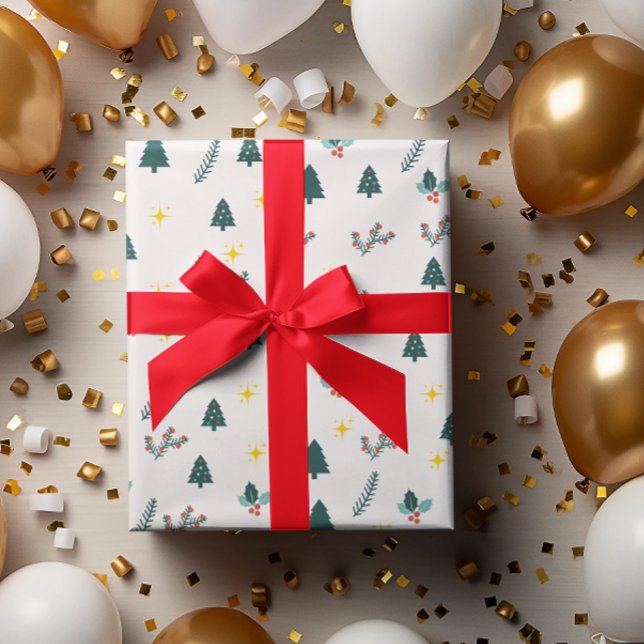 Modern Aquarell Weihnachten Grüner Pinienwald Geschenkpapier (modern simple baby pink Christmas wrapping paper)