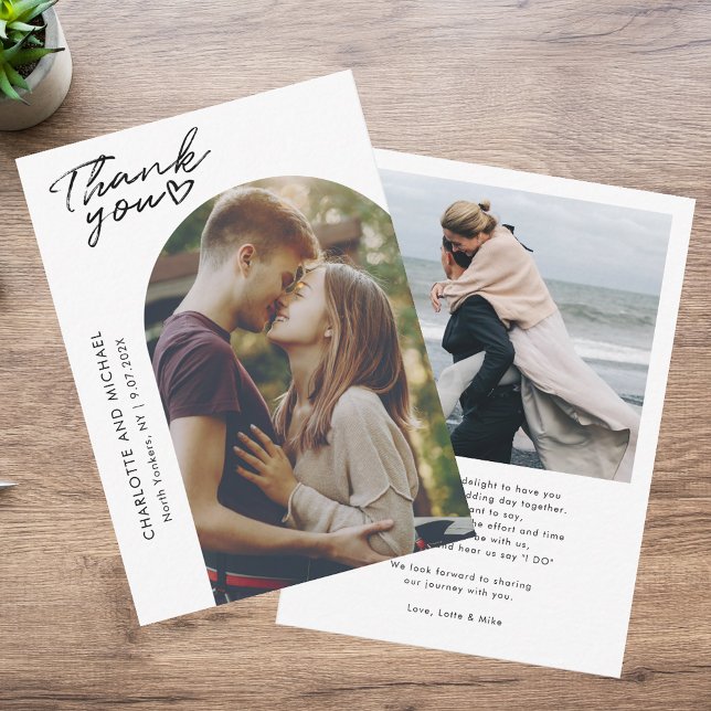 Modern Arch 2 Fotos Elegante Hochzeit Vielen Dank Mitteilungskarte (Modern Arch 2 Photos Elegant Wedding Thank You Note Card)