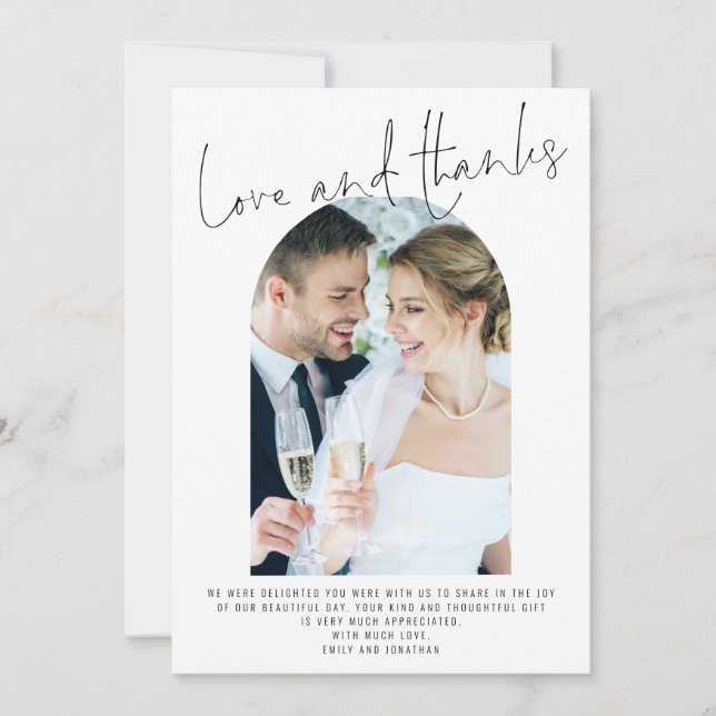 Modern Arch 2 Fotos Hochzeit Liebe und Dank Karte (Vorderseite)