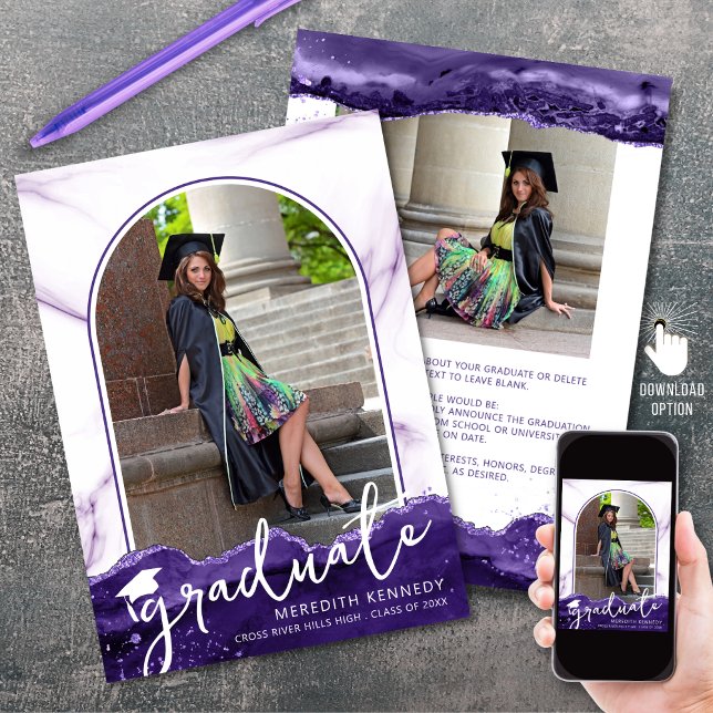 Modern Arch 2 Fotos Lila Agate Glitzer Script Ankündigung (Von Creator hochgeladen)