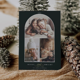 Modern Arch 3 Foto Merry & Bright Green Feiertagskarte