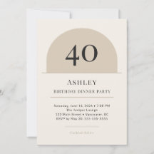 Modern Arch 40th Birthday Dinner Party Invitation