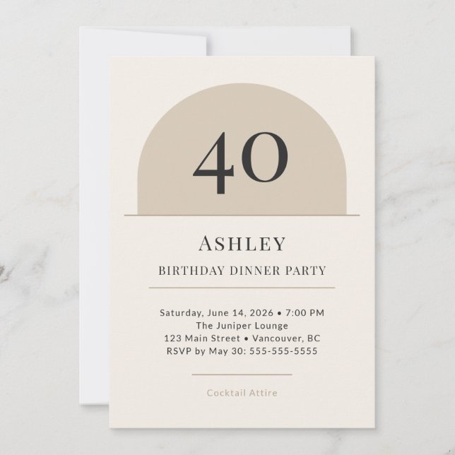 Modern Arch 40th Birthday Dinner Party Invitation Einladung (Vorderseite)