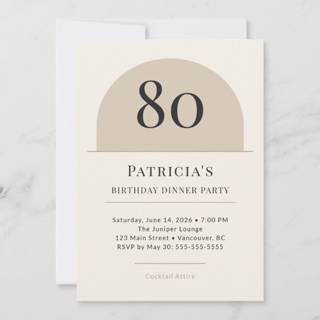 Modern Arch 80th Birthday Dinner Party Invitation Einladung (Vorderseite)