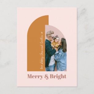 Modern Arch Blush Dusty Pink Merry Bright Foto Feiertagspostkarte