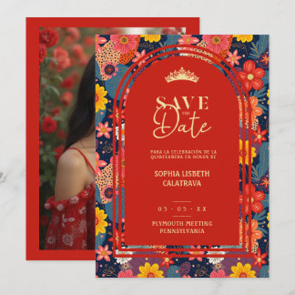 Modern Arch Colorful Floral Quinceañera TMF26 Save The Date