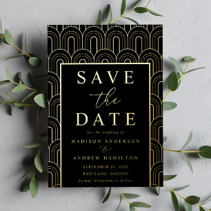 Modern Arch Deco Wedding Save the Date Folieneinladung