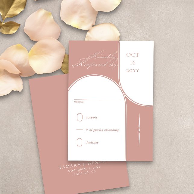 Modern Arch Elegante Calligrafy Rose Goldene Hochz RSVP Karte (Modern arches rose gold wedding rsvp card from my Wedding Colors collection)